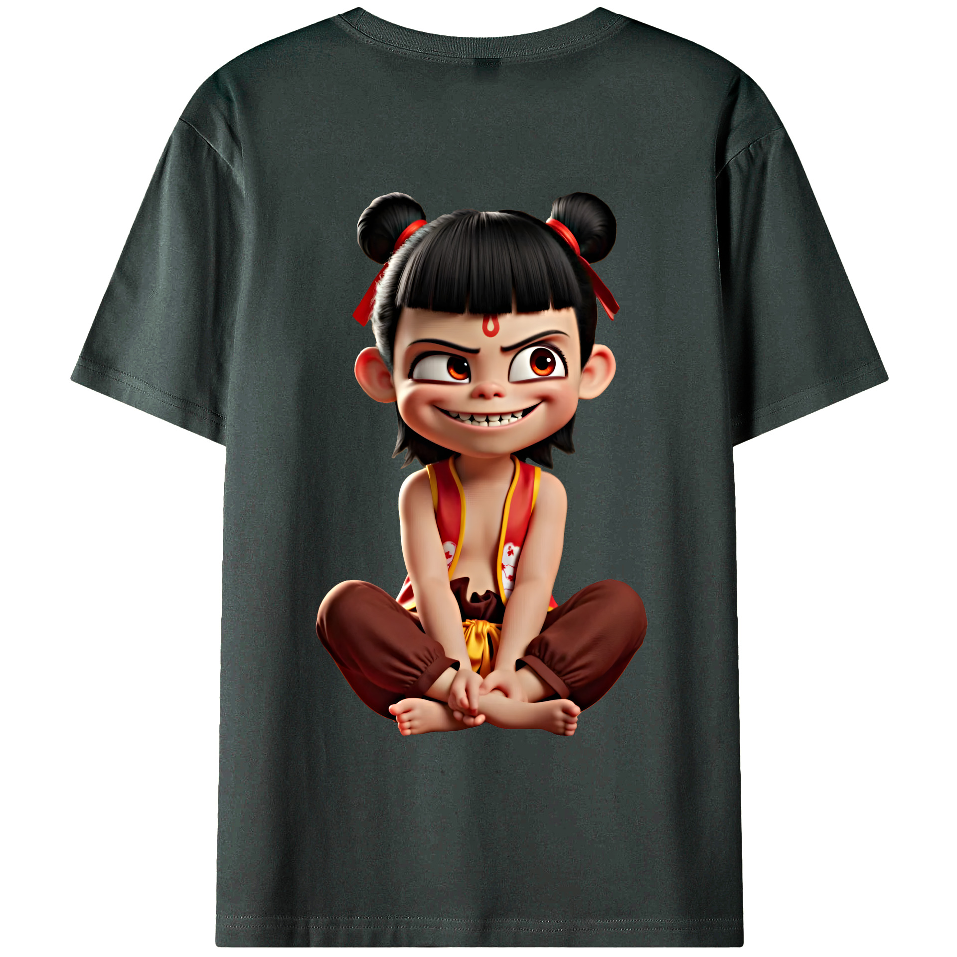 （画像用） Ne Zha 2 ナタ 魔童の大暴れ 綿100％ メンズ半袖Tシャツ（バックプリント） 通気性